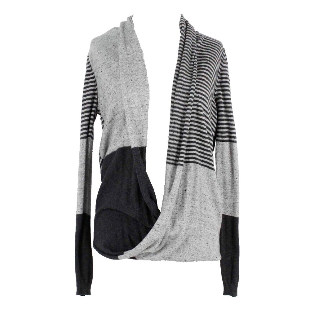 Max Studio $98 Sz S Gray Black Stripe Cotton Rayon Wrap Sweater